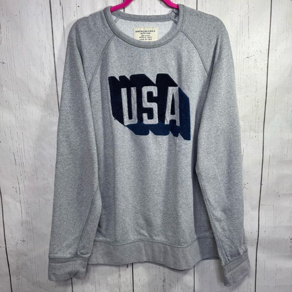 American Eagle USA Graphic Sweatshirt Grey Casual Sporty Streetwear Athleisure